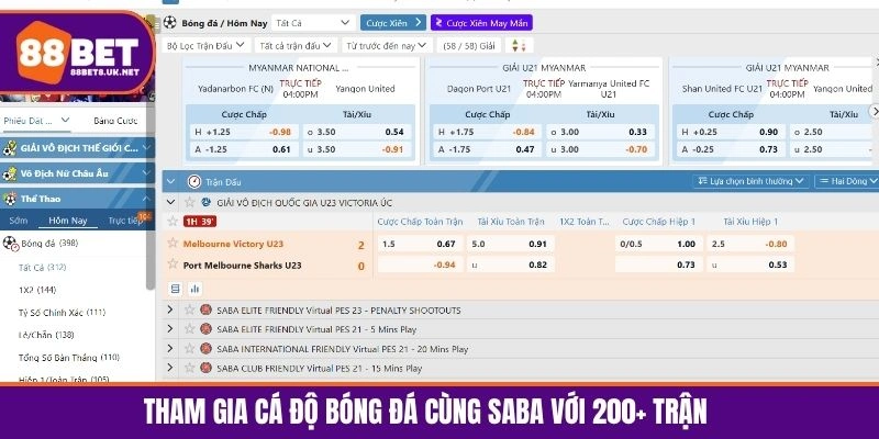Tham gia cá độ bóng đá cùng Saba với 200+ trận liên tục hàng tuần