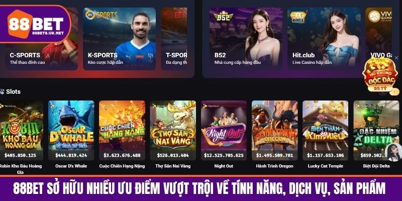 88BET sở hữu nhiều ưu điểm vượt trội về tính năng, dịch vụ, sản phẩm 
