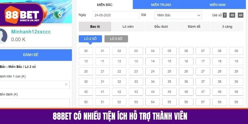 88BET có nhiều tiện ích hỗ trợ thành viên