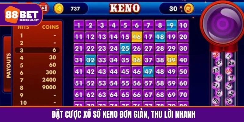 Đặt cược xổ số Keno đơn giản, thu lời nhanh